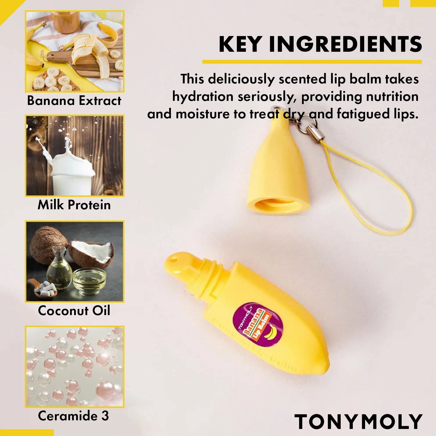 Мини-бальзам для губ TONYMOLY Magic Food Banana, увлажняющий корейский бальзам для губ с маслом ши и витамином Е, дорожный размер, с фруктовым ароматом., Banana — фото 3