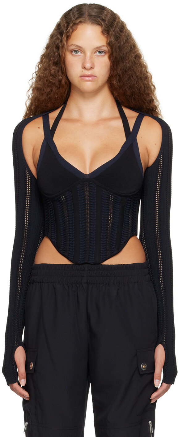 

Черный корсетный топ из змеиной кожи Dion Lee