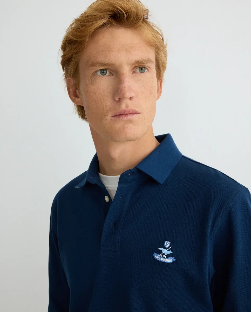 

Мужская футболка-поло с длинным рукавом из хлопка пима с логотипом Façonnable, синий