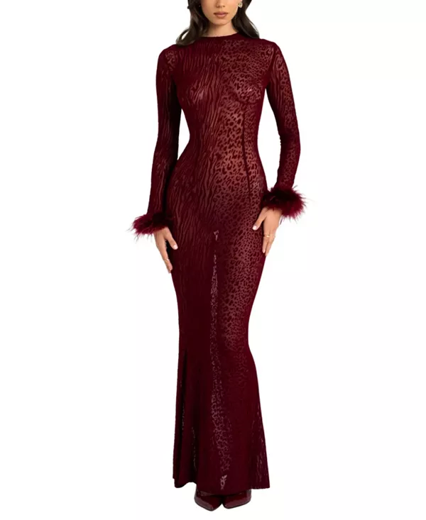 

Платье-Макси Patricia из бархатной сетки с леопардовым принтом Miss Circle, красный