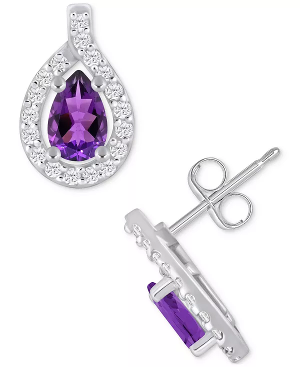 

Серьги-Гвоздики с ореолом из 10-каратного белого золота с аметистами (3/4 карата) и бриллиантами (1/4 карата) (также доступны с другими драгоценными камнями) Macy'S, amethyst