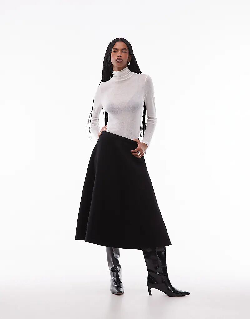 

Юбка макси ARKET из чистой шерсти в складку черного цвета