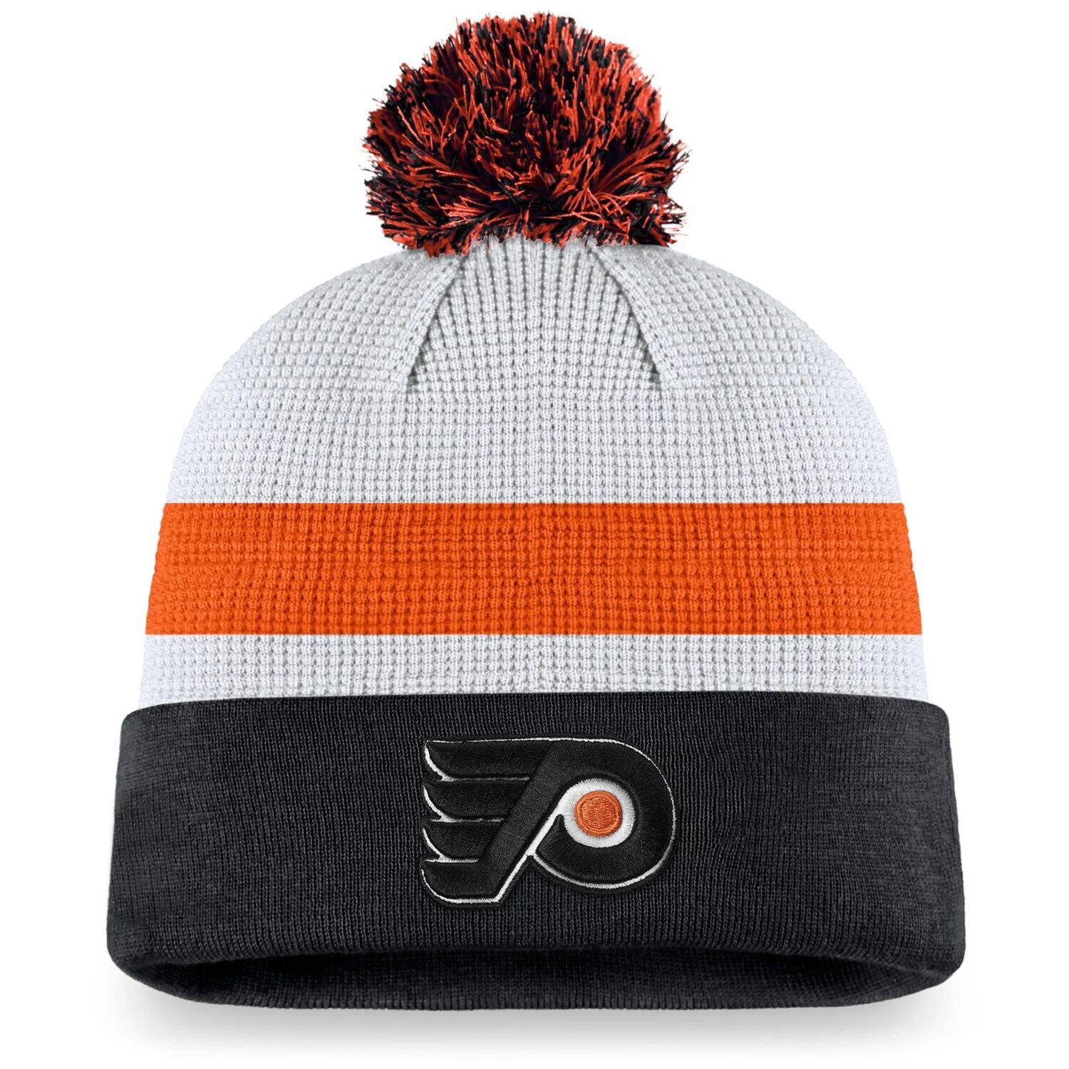 

Мужская бело-черная фирменная шапка Fanatics Philadelphia Flyers Authentic Pro Draft с манжетами и помпоном