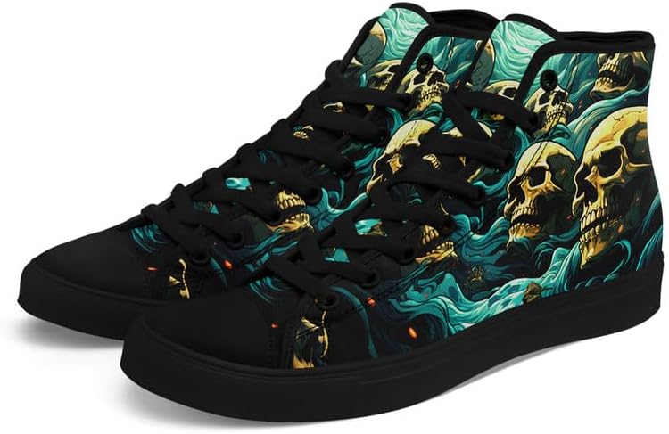 Крутые индивидуальные кроссовки Skull High Tops из холщовой ткани для мужчин и женщин, классические с шнуровкой, готический стиль, повседневные холщовые кроссовки Coolcustomize, Color18 — фото 2