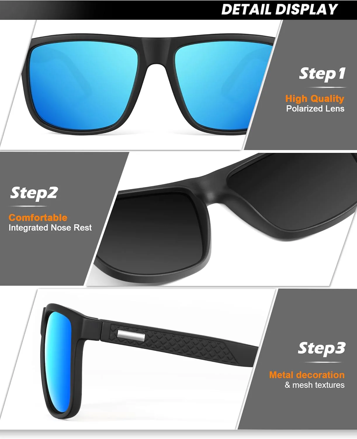 

Солнцезащитные очки NSSIW для мужчин, поляризованные: классические солнцезащитные очки с защитой UV400 для вождения, рыбалки, гольфа, Black+ice Blue+purple