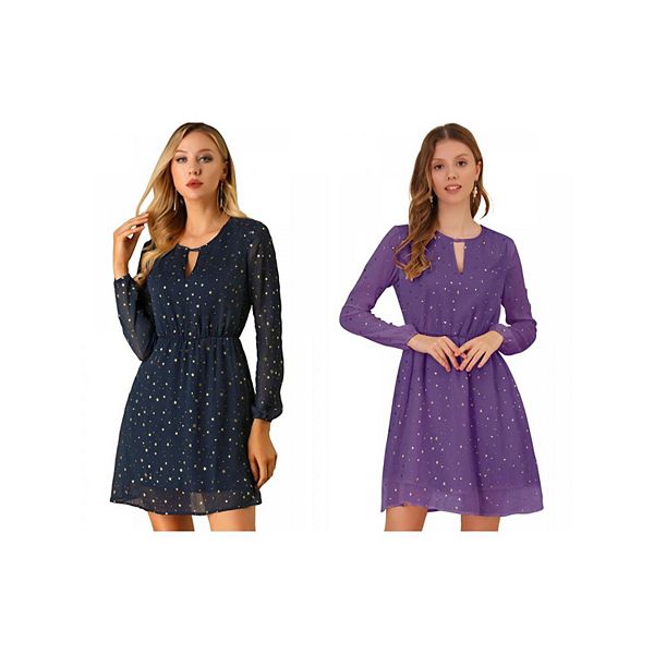 

2 упаковки женского платья-футляр с длинными рукавами и v-образным вырезом Allegra K, Dark Blue Dark Purple