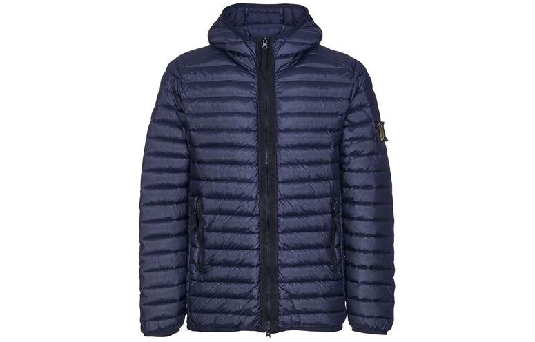 

Пуховик мужской синий с черной надписью Stone Island, синий