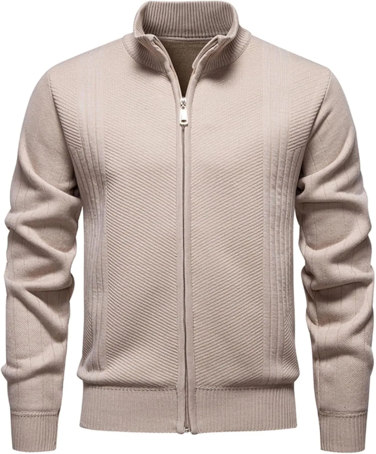 

Мужской кардиган с воротником стойкой и кабельным узором