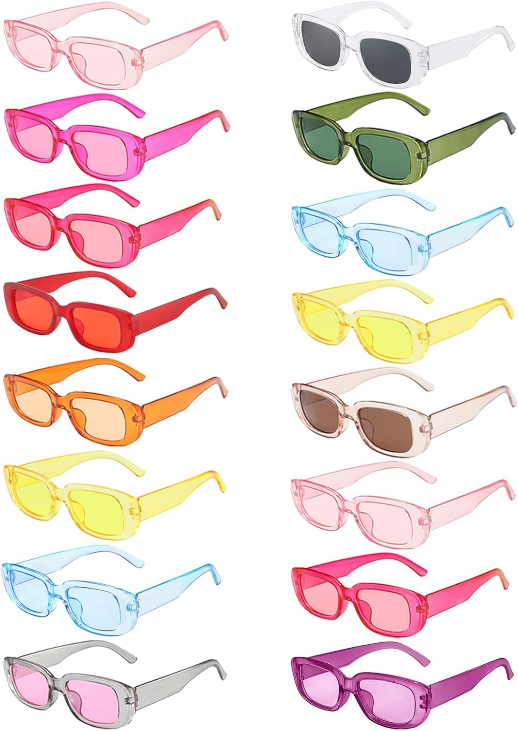 

Набор из 16 прямоугольных солнцезащитных очков для женщин в стиле ретро, ​​цветные квадратные очки оптом, винтажные очки 90-х годов, универсальные для взрослых SUNOVELTIES, 16 Transparent Color