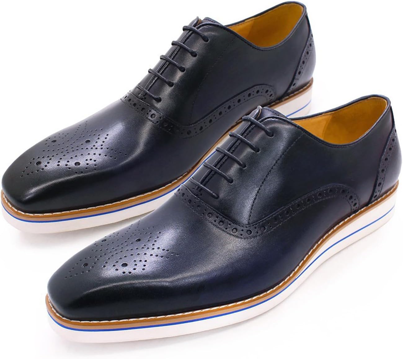 

Мужские оксфорды Santimon, формальные туфли из натуральной кожи с крыльями и брогированием, подходящие для костюма, модные туфли для мужчин, на выпускной, свадьбу, бизнес, повседневные плоские дерби, удобные туфли для смокинга, синий