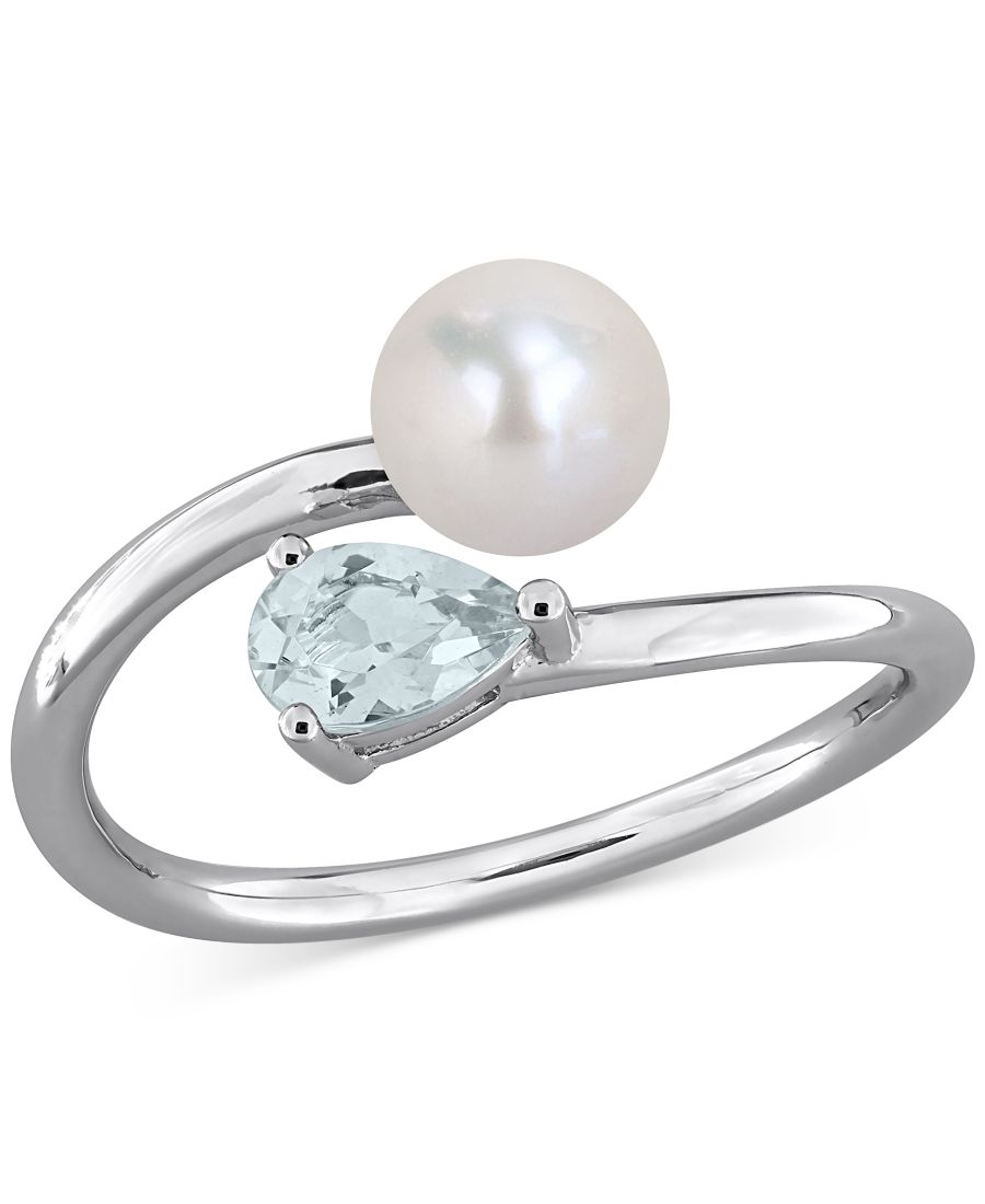 

Кольцо с культивированным пресноводным жемчугом и гранатом (общий вес 0,5 карата) в оправе из стерлингового серебра с покрытием из 18-каратного золота Macy's, Aquamarine