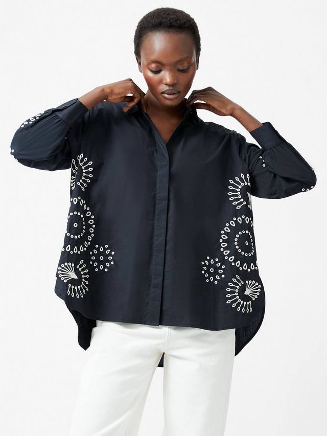 

Вышитая рубашка из камбрии French Connection, цвет Black/Cream