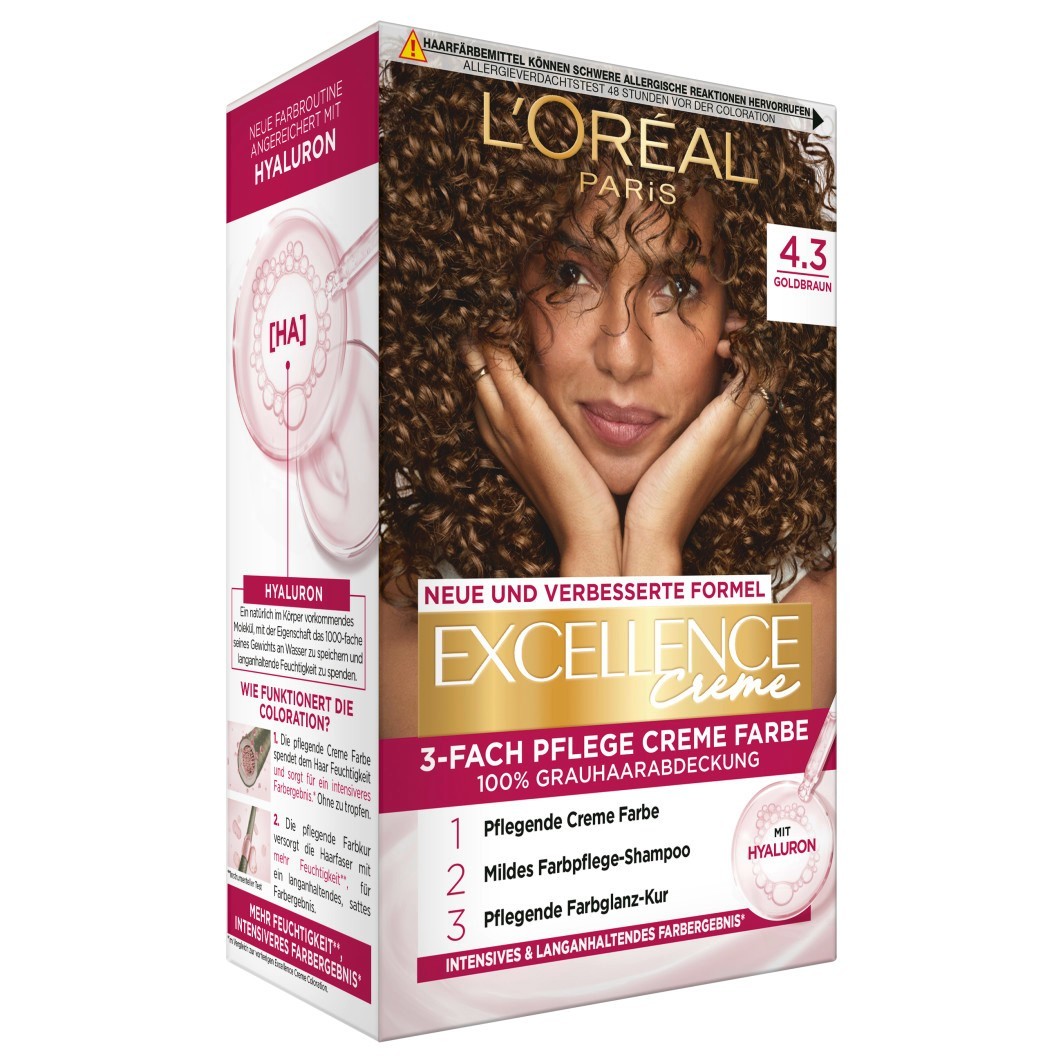 

Краска для волос excellence crème Loreal Paris, nr. 4.3 - goldbraun, количество 1 шт.
