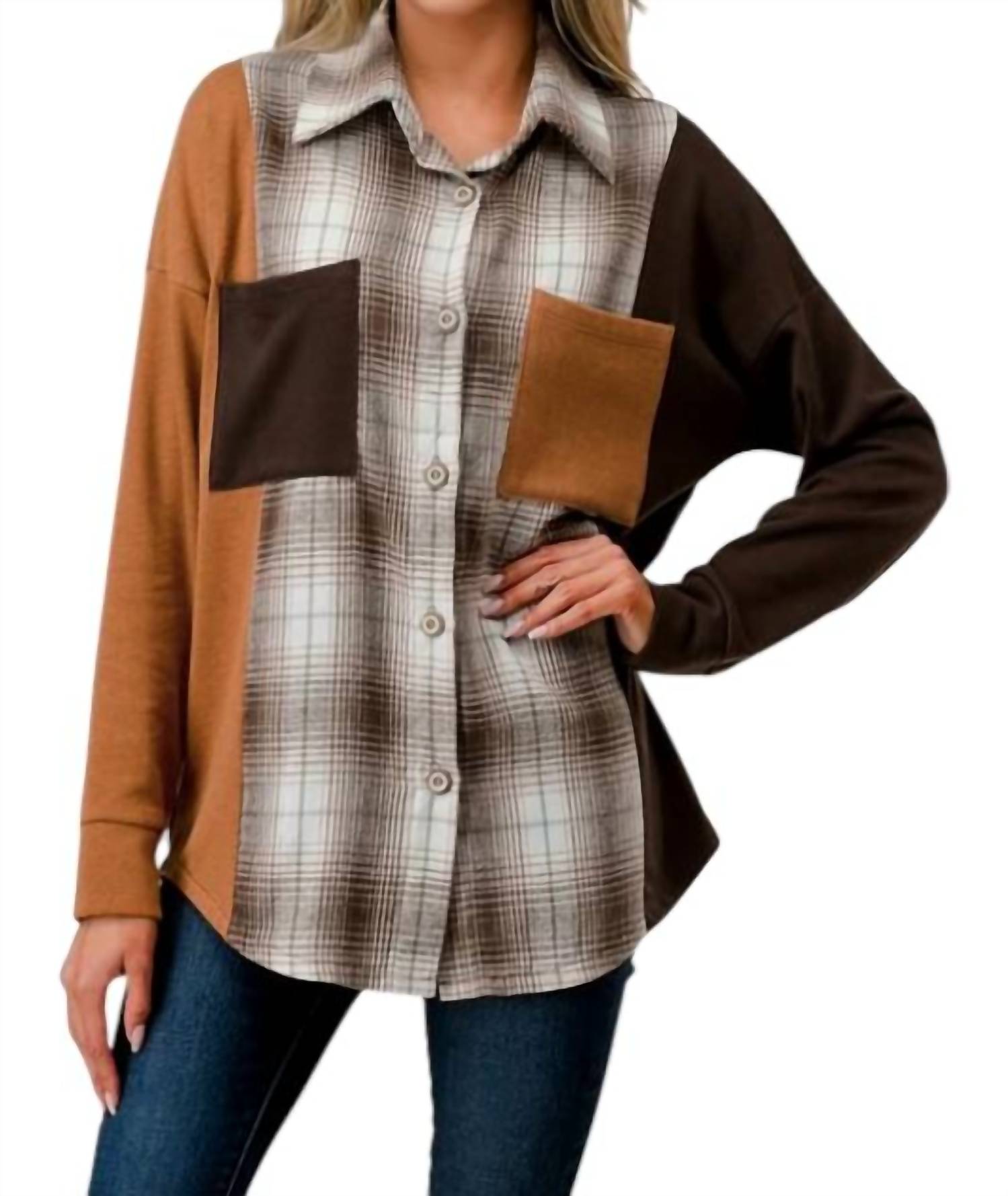 

Топ Joanna Color Block Plaid в бежевом цвете 7th Ray
