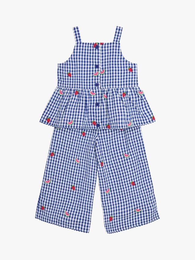 

Комплект детских хлопчатобумажных топов и брюк в клетку с вышивкой JoJo Maman Bébé, синий