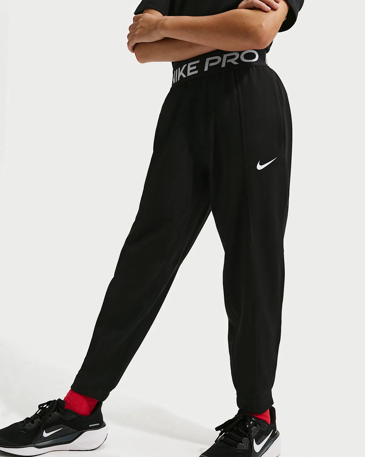 Детские (мальчики) спортивные штаны Nike Pro Dri-FIT из флиса, Black/White/White — фото 2