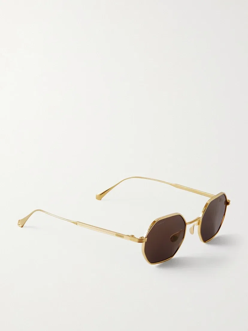 Солнцезащитные очки восьмиугольной формы с оправой золотого оттенка Cartier Eyewear, золотой — фото 3