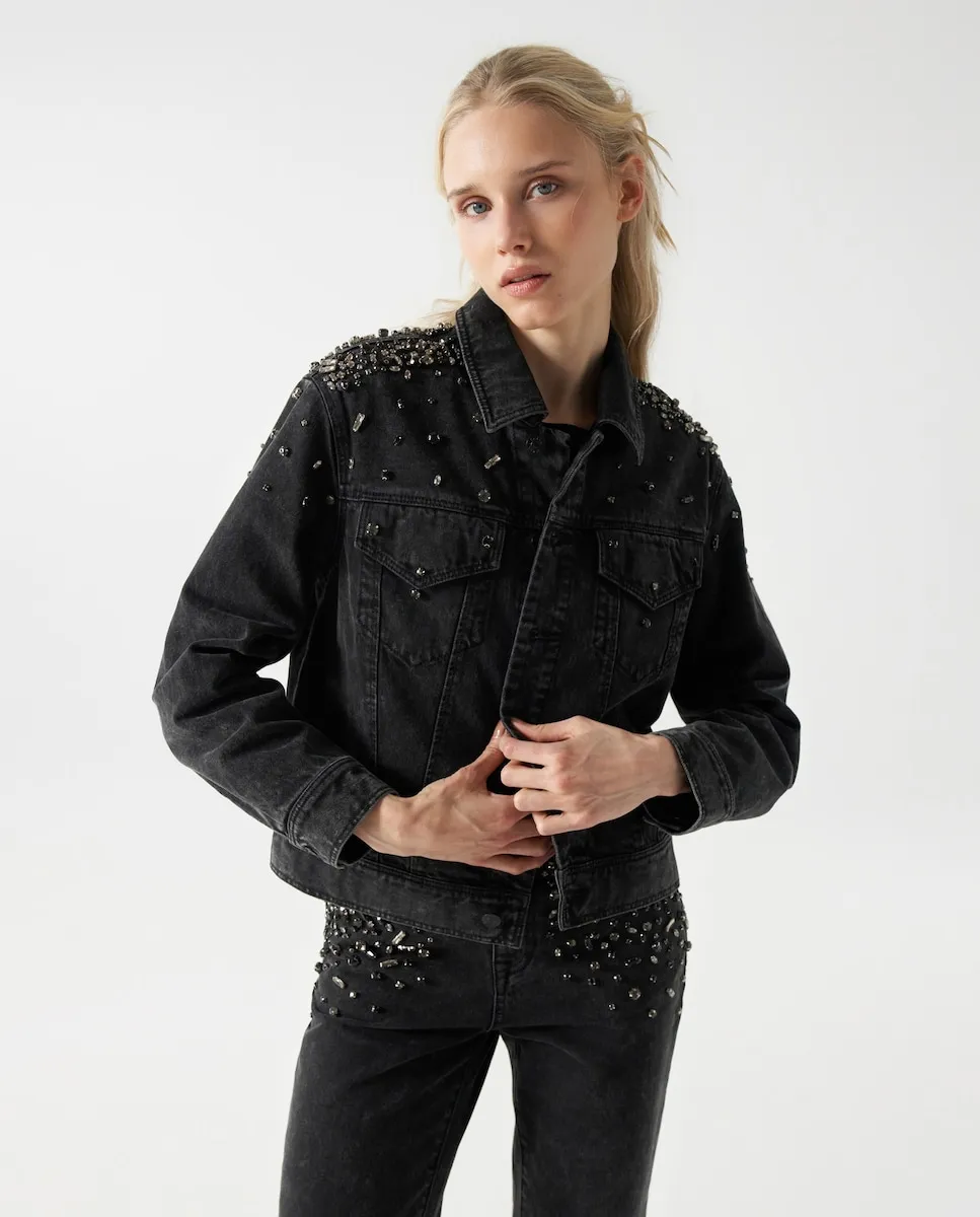 

Женская джинсовая куртка с камнями Salsa Jeans, черный