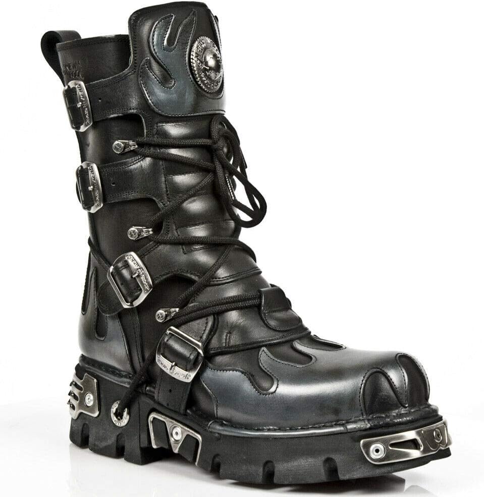 Ботинки New Rock Newrock 591-S1 Red Flame из черной кожи с металлическими элементами в стиле хэви-панк и готика, серебряный — фото 3