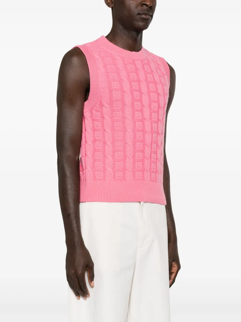 Джемпер фактурной вязки с логотипом Face Acne Studios, розовый — фото 4