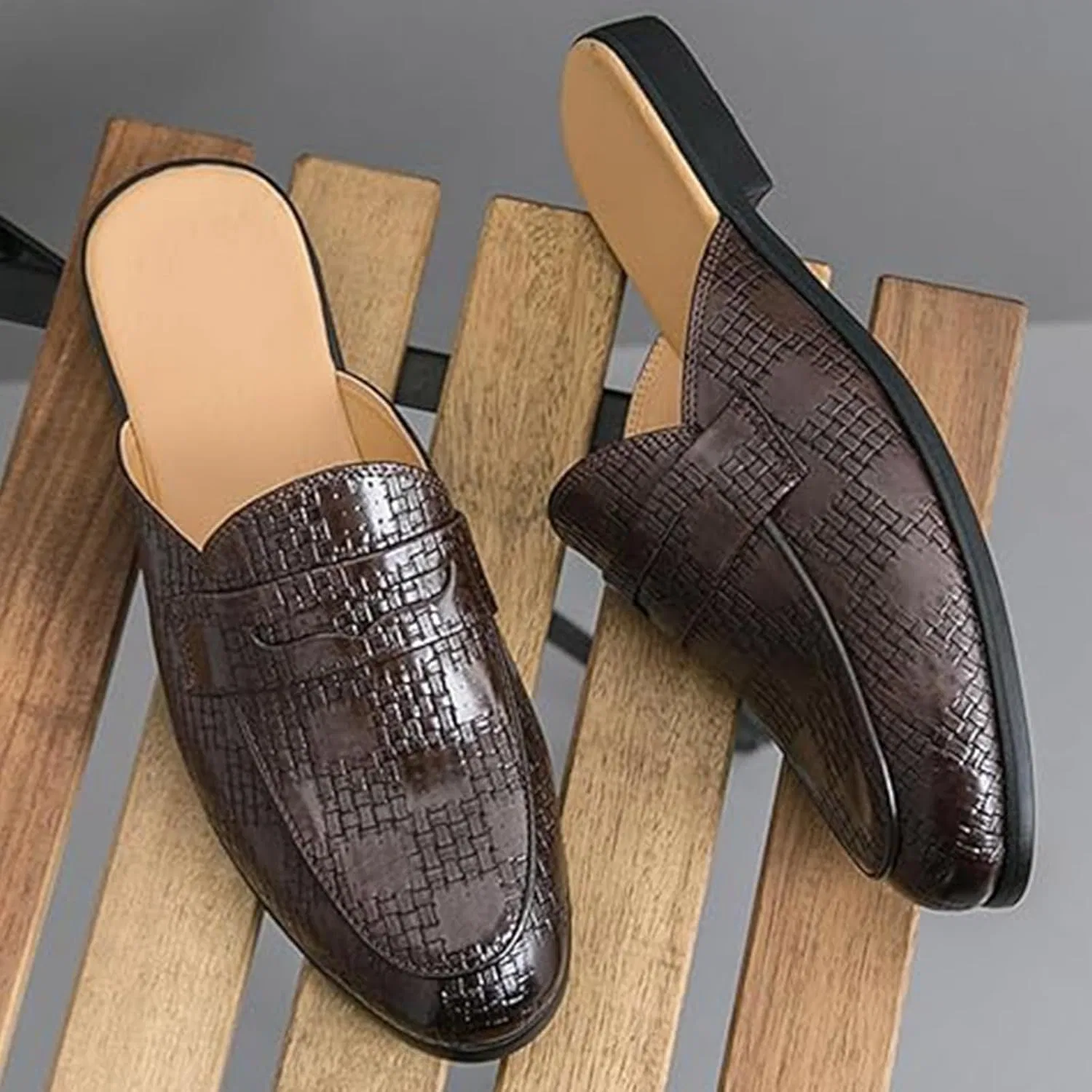 Мужские мюли из кожи, повседневные, Loafers & Slip-Ons, коричневый Xinduoyu — фото 4
