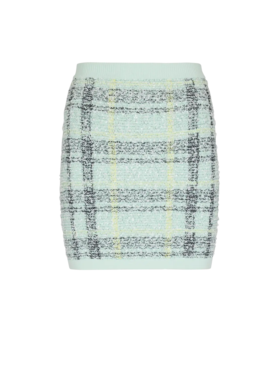 

Короткая юбка из твида в блестящую клетку Balmain, зеленый