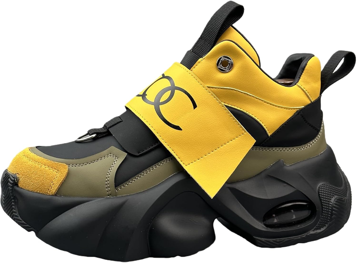 

Мужские спортивные кроссовки для увеличения роста с вязаной поддержкой свода и массивной модной подошвой Warktmy, черный/желтый