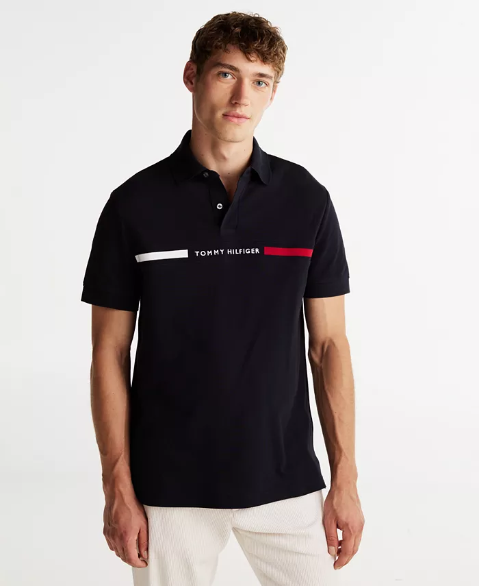 

Мужская поло с коротким рукавом и вышитой полосой на груди Big & Tall Tommy Hilfiger, синий