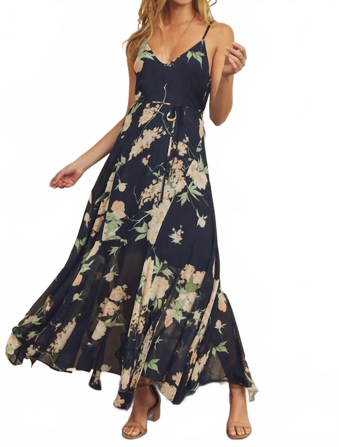 

Ключ к моему сердцу цветочное макси-платье с расклешенным подолом в темно-синем цвете DRESS FORUM