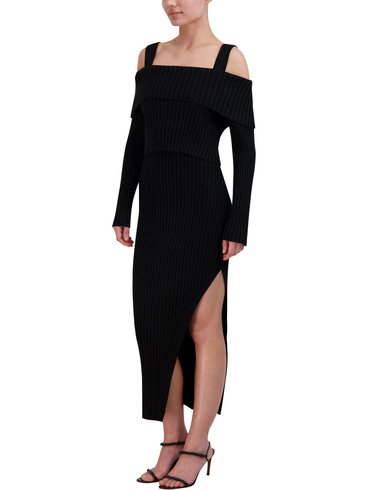 

Женское платье из двух частей с открытыми плечами и разрезом BCBGMAXAZRIA, черный