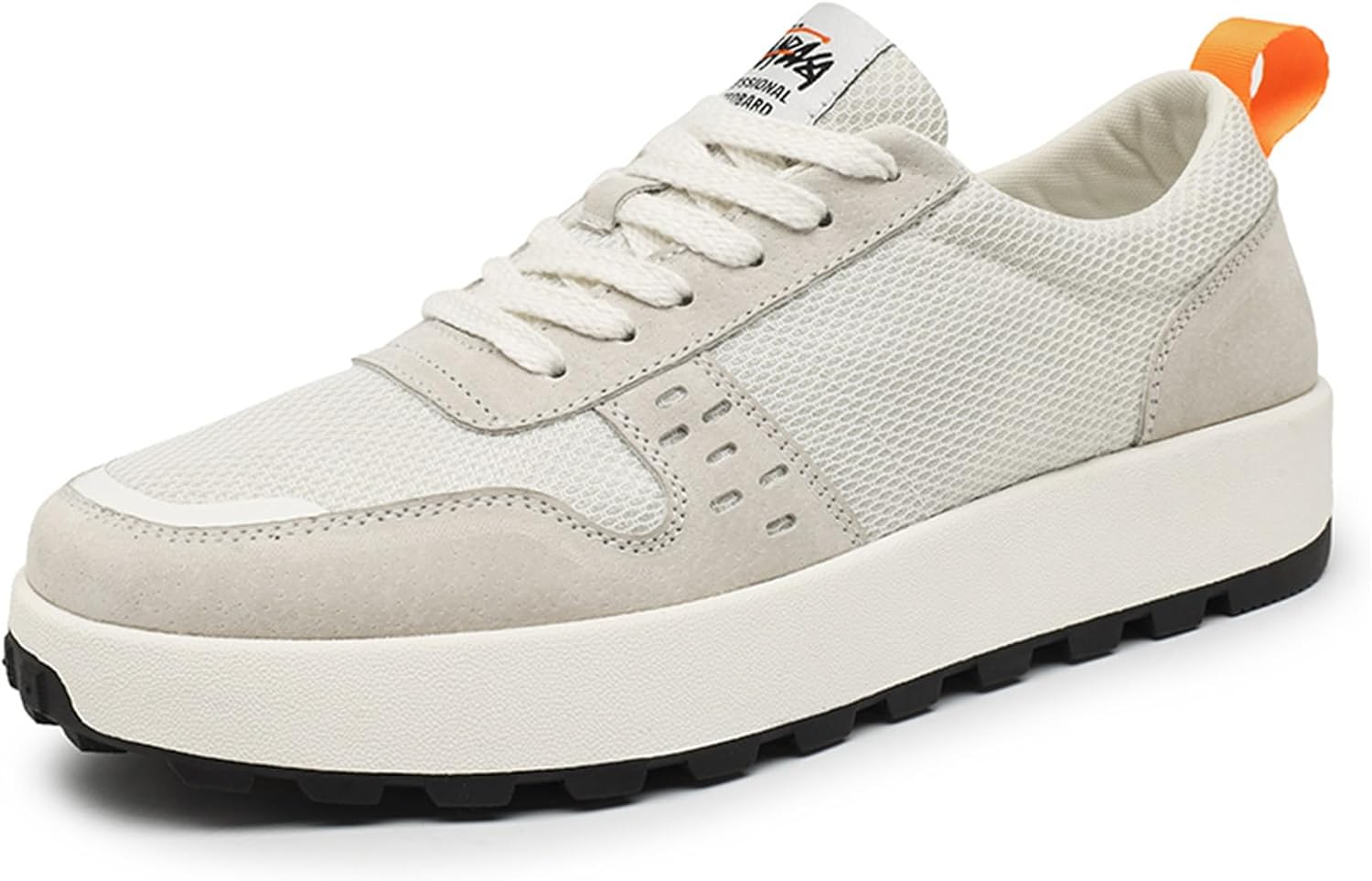 

Мужские модные кожаные кроссовки на платформе с шнуровкой, повседневные, с круглым носком, низким каблуком, противоскользящие, спортивные, классические и прогулочные туфли Jhfdioy, бежевый