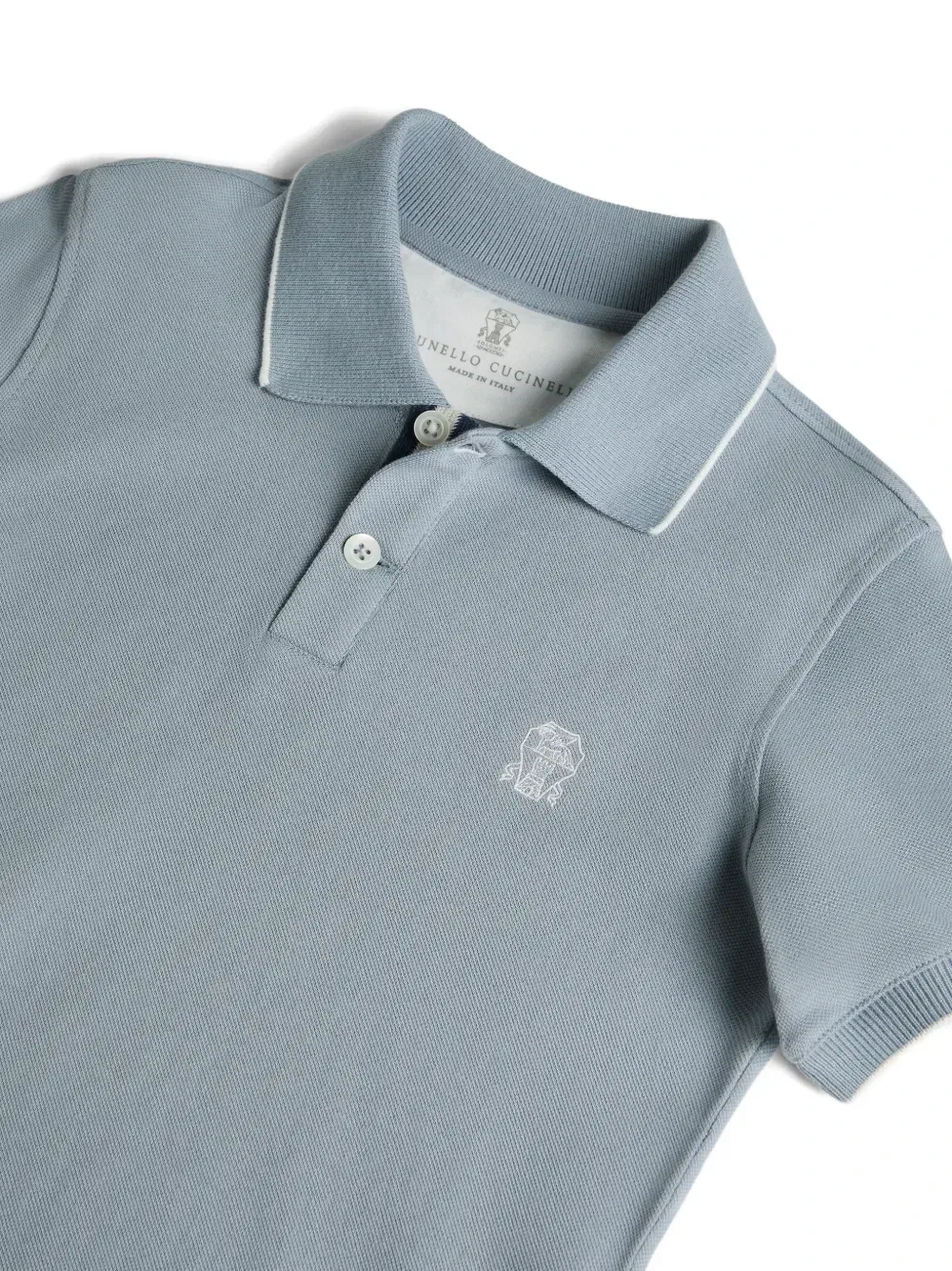 Поло из хлопкового пике с логотипом Brunello Cucinelli Kids, синий — фото 3
