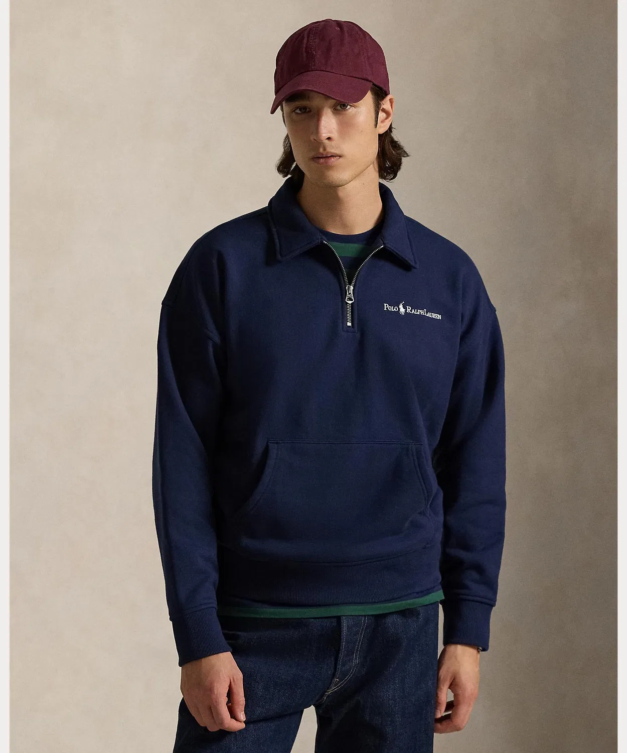 Свитшот с принтом логотипа Polo Ralph Lauren, хлопковый, темно-синий