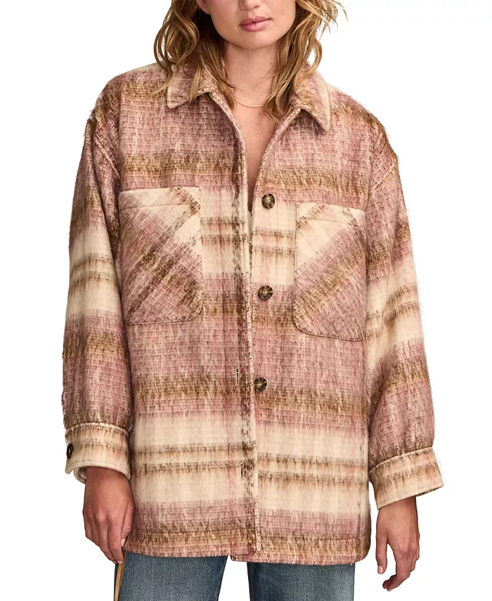 

Женская клетчатая куртка-рубашка свободного кроя Lucky Brand, розовый