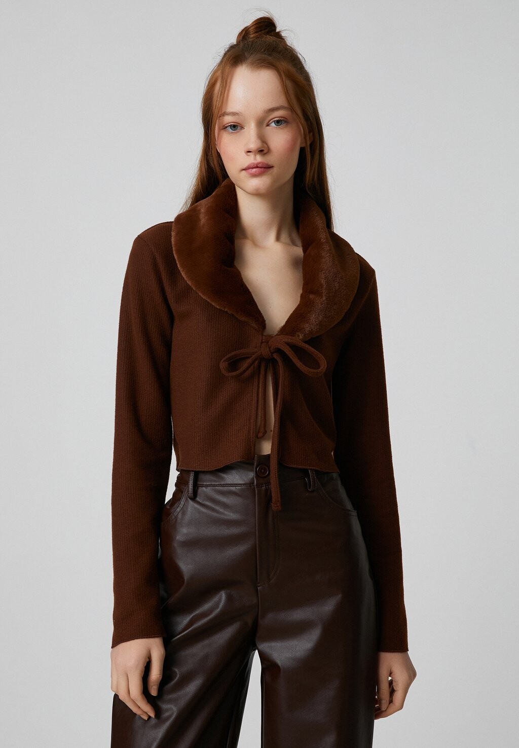 

Кардиган Long Sleeve Crop Tie Detail Koton, коричневый