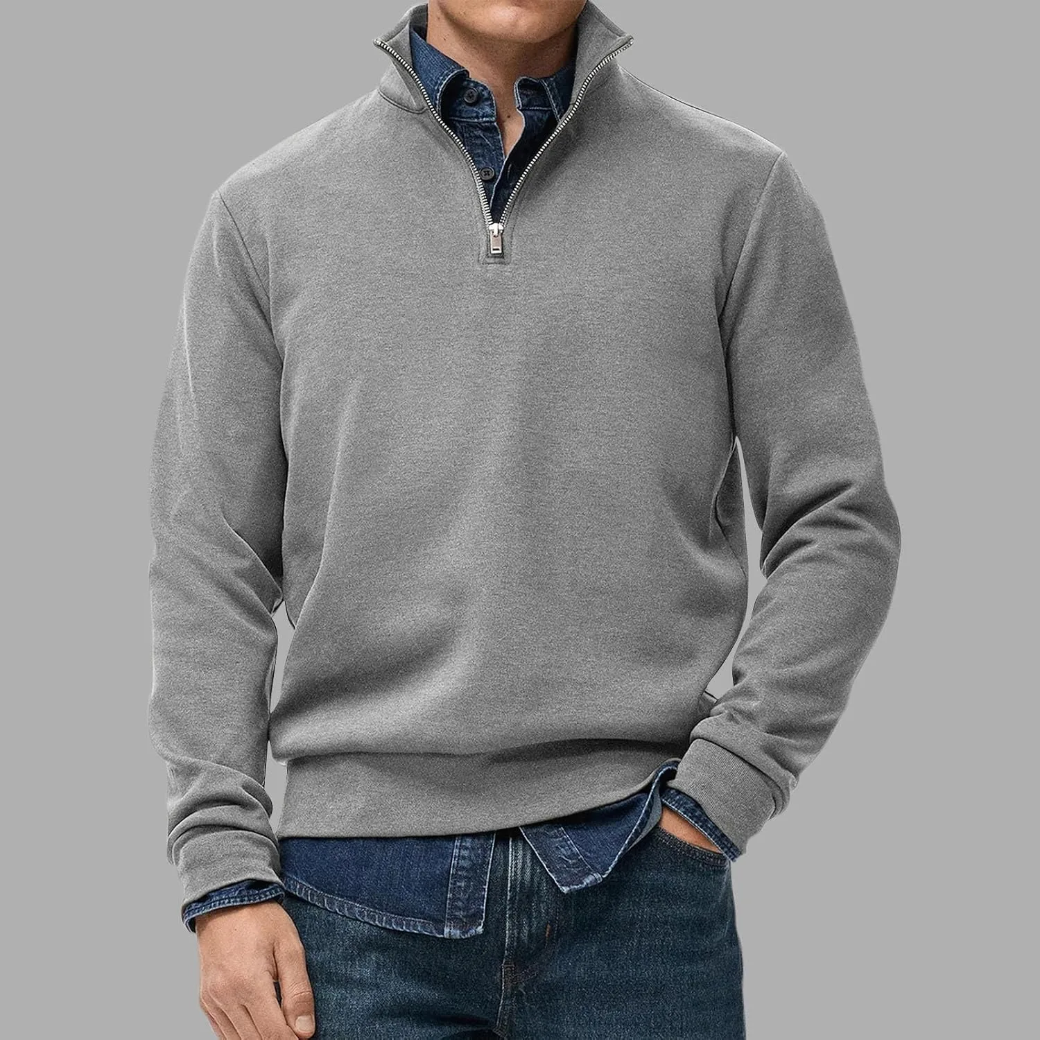 Мужской свитер с воротником-стойкой и молнией на четверть, Slim Fit — фото 2