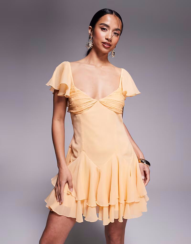 

ASOS DESIGN Petite мини-платье с заниженной талией и пышной юбкой бледно-оранжевого цвета ASOS Petite