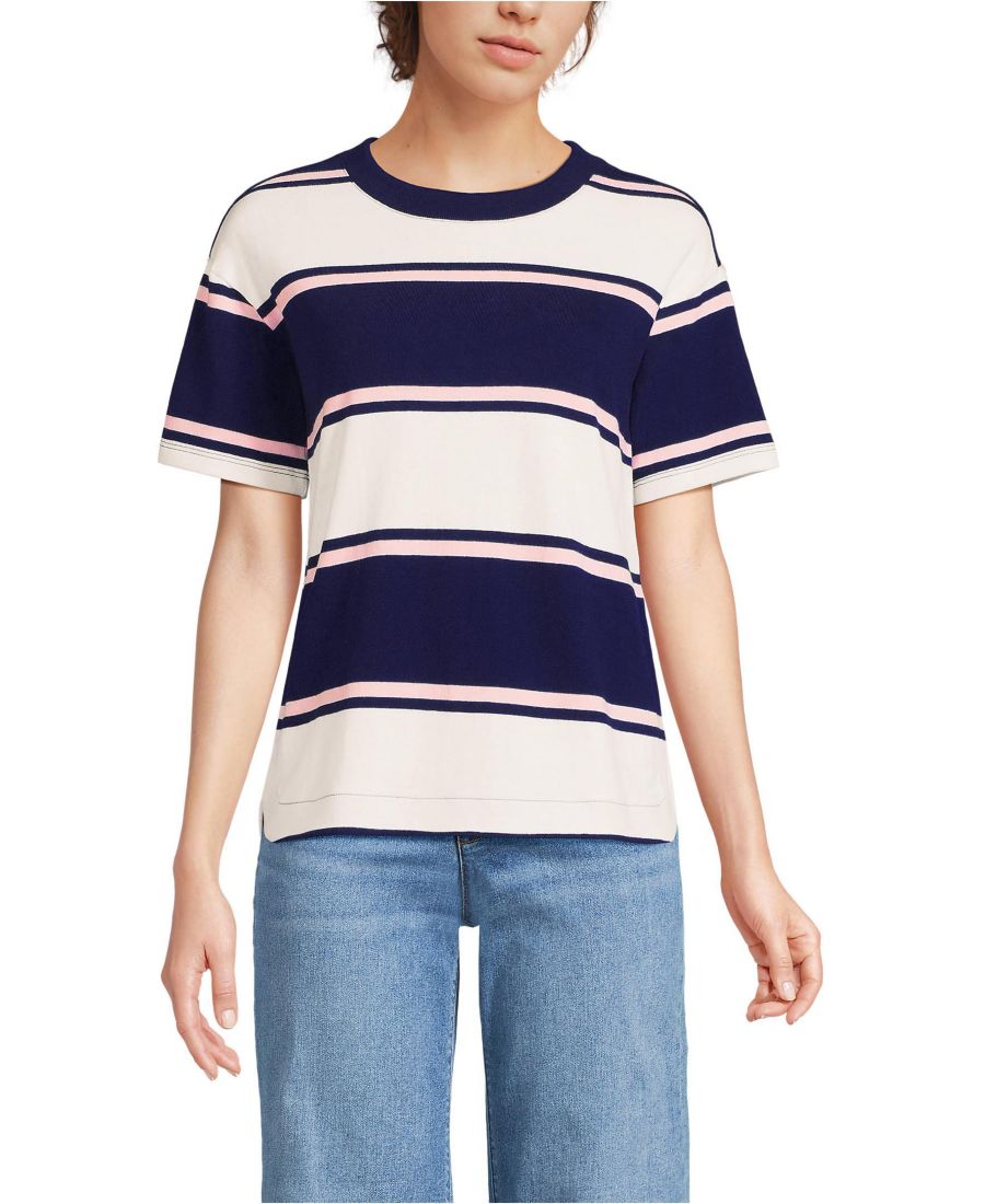 

Женская футболка с коротким рукавом "Морской стиль" для невысоких женщин Lands' End, Deep sea navy/pink stripes, Синий, Женская футболка с коротким рукавом "Морской стиль" для невысоких женщин Lands' End, Deep sea navy/pink stripes