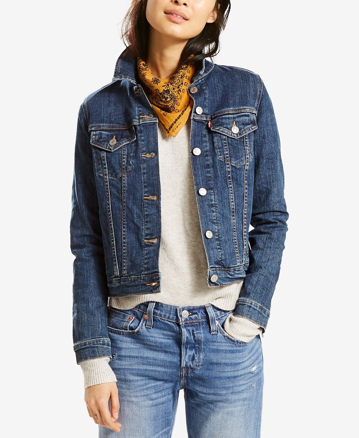 

Женская оригинальная хлопковая джинсовая куртка дальнобойщика Levi's