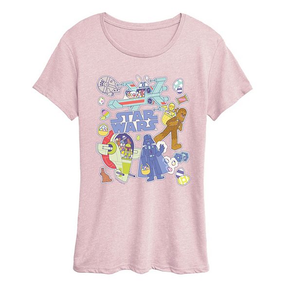 

Футболка с принтом Women's easter stickers Star Wars, Heather Pink, Розовый, Футболка с принтом Women's easter stickers Star Wars, Heather Pink