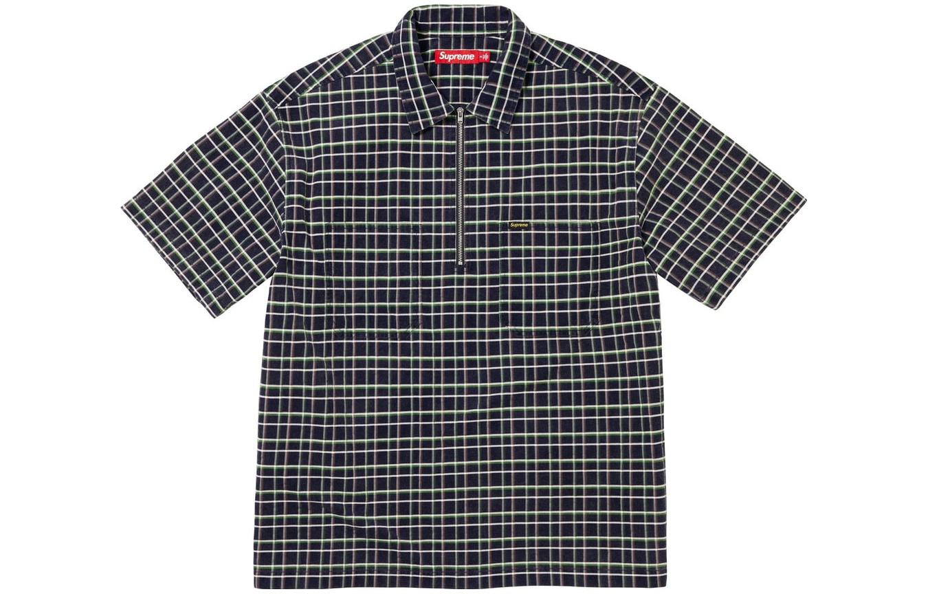 

Клетчатая вельветовая половинная молния S/S рубашка Supreme, marine синий/navy