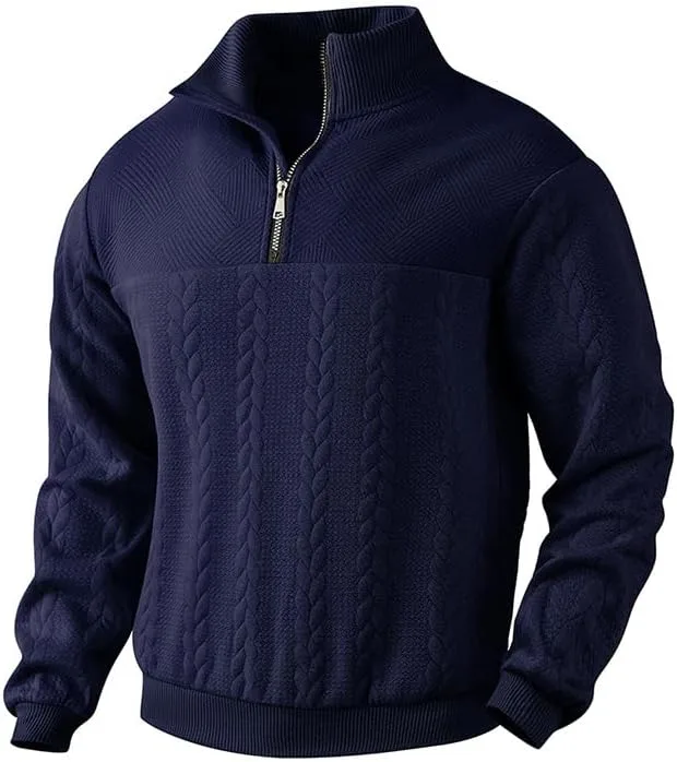 

Мужской свитер с воротником стойкой и молнией на четверть, длинный рукав Cobiako