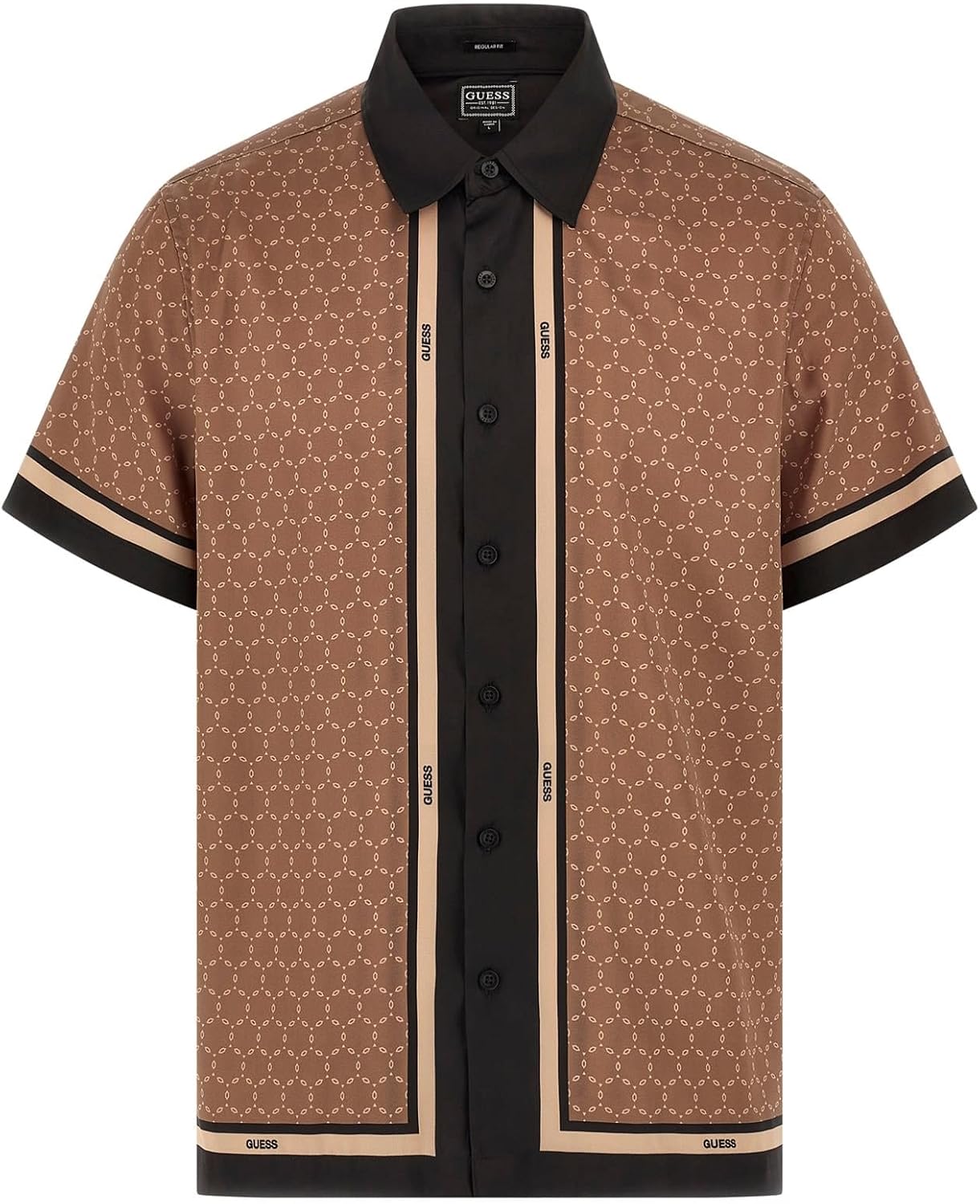 

Мужская рубашка GUESS Eco с коротким рукавом и геометрическим узором, Geometric Border Print