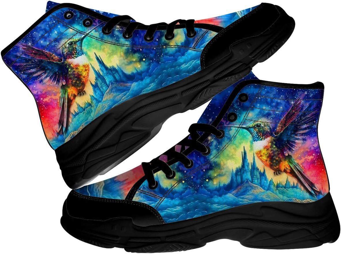 Женские кроссовки Hummingbird High Top, шнуровка на брезентовой платформе, подарки для любителей колибри Generic, 3102 Hummingbird Galaxy Colorful — фото 2