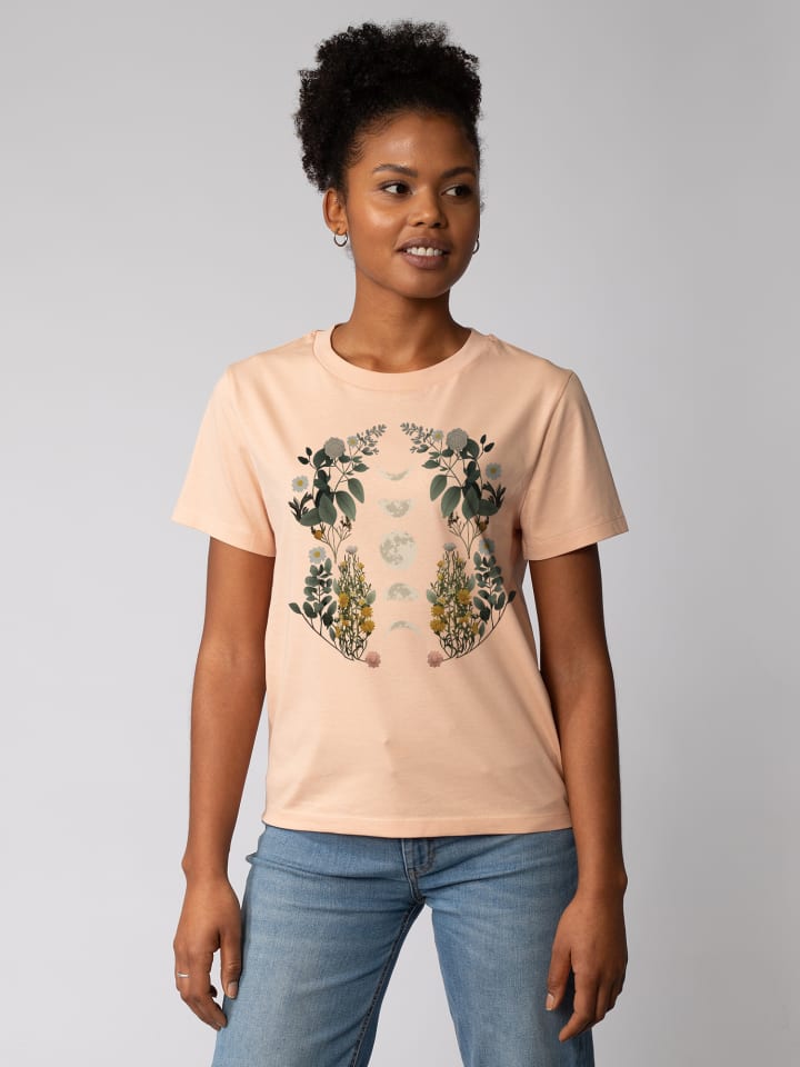 

Футболка wat Apparel T-Shirt Moonphases & Flowers, цвет Fraiche Peche