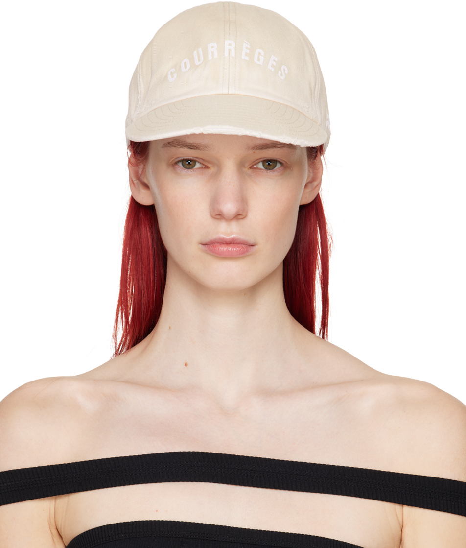 

Бежевая кепка AC с вышивкой и потертостями Courreges
