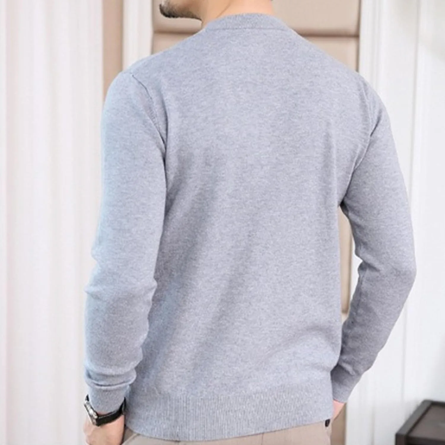 Мужской воротник-стойка вязаный пуловер с длинным рукавом Slim Fit — фото 2