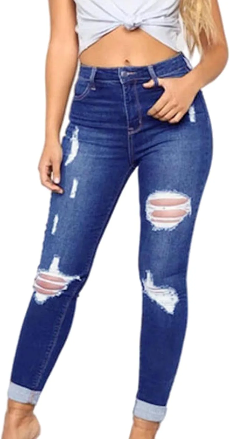 

Sexyshine Женские джинсы скинни с высокой талией, рваные