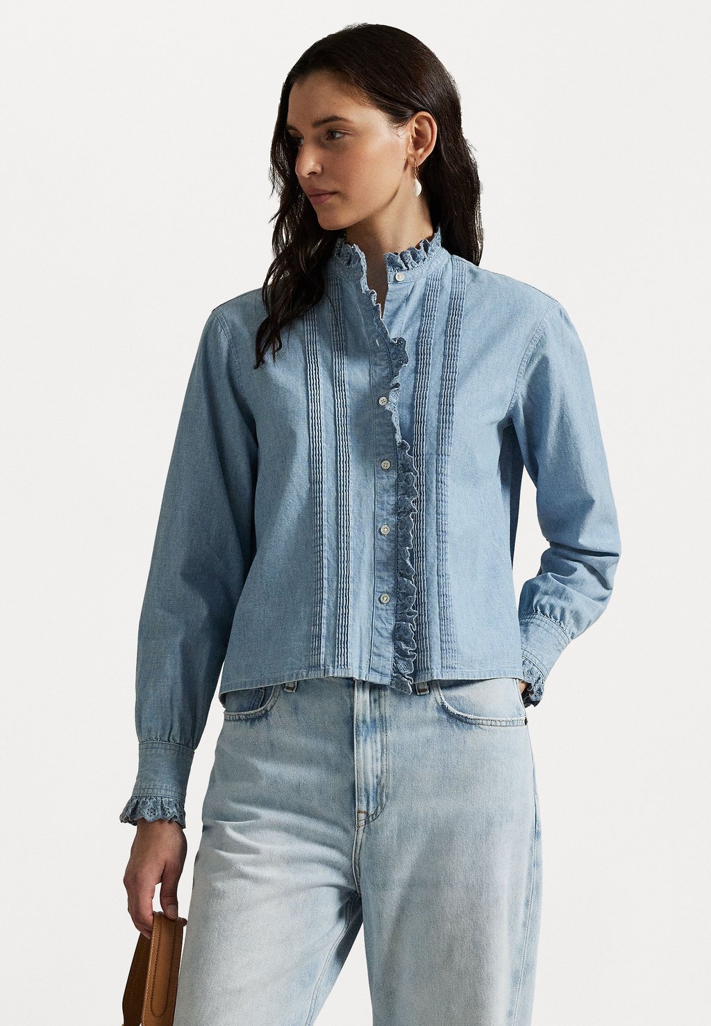 

Блузка на пуговицах RUFFLE TRIM CHAMBRAY TOP Polo Ralph Lauren, синий