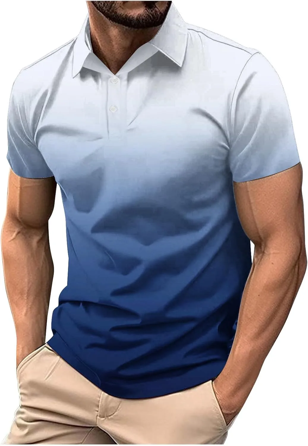 

Мужская поло 2024 с коротким рукавом, классический градиент, slim fit QUNPIU